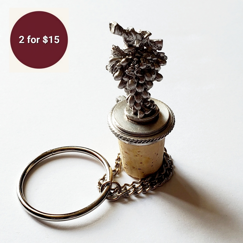 Solid pewter & Cork Bottle Stopper - Bunch of Grapes